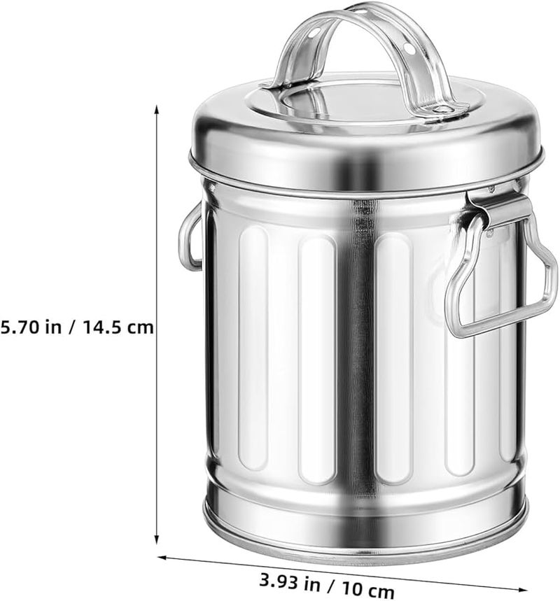 دلو رماد حديدي مجلفن كلاسيكي مع غطاء، سلة مهملات معدنية مدمجة للمنزل والمكتب والمطبخ - Image 2